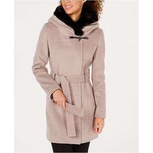 Calvin Klein Faux-Fur-Trim Belted Hooded Coat